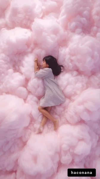 ピンクの雲に包まれた少女