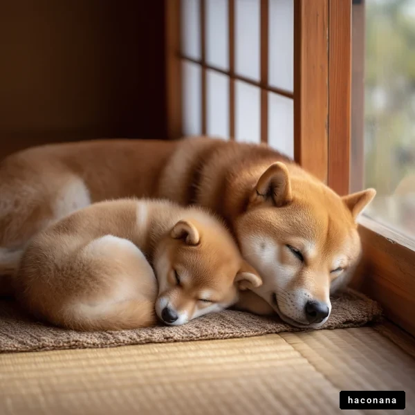 寝ている柴犬の親子