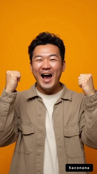 喜びの表情を持つ男性