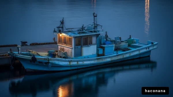 静かな港に浮かぶ漁船
