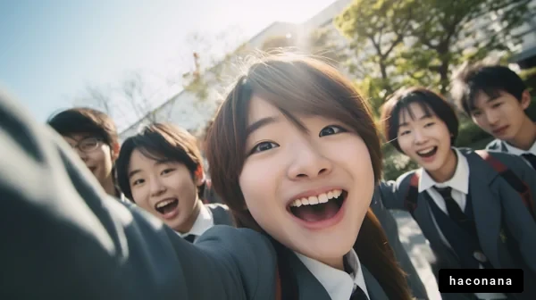 学校の友だちと笑顔