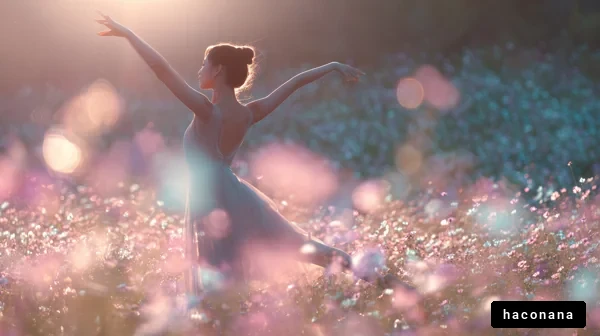 花畑で踊る女性