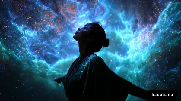 星空を背景にした女性