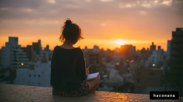 夕焼けを眺める女性