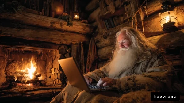 暖炉の前で過ごす老人