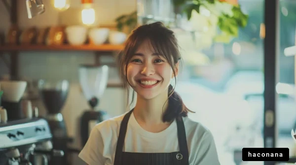 カフェで働く笑顔の女性