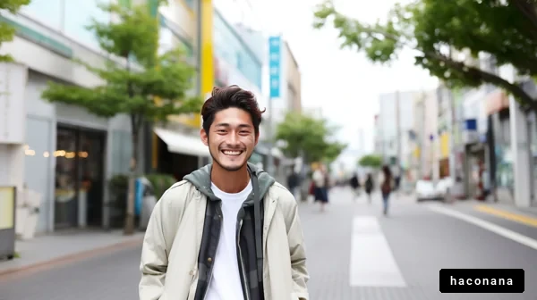 街中で笑顔の男性