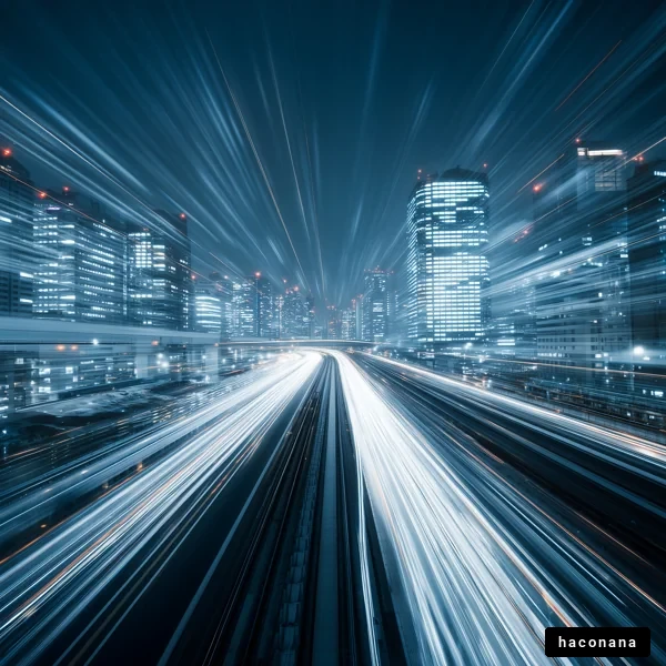 夜の都市の光のトンネル