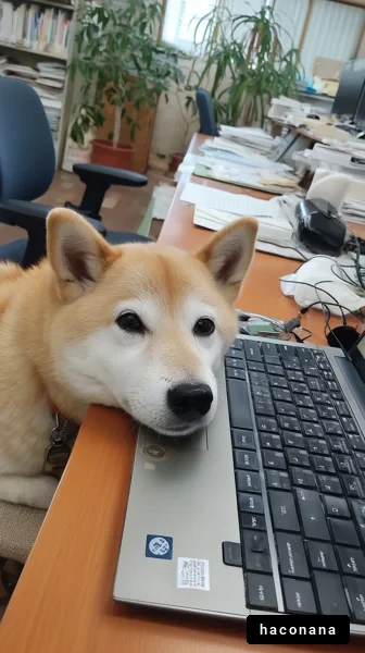 犬とオフィス風景