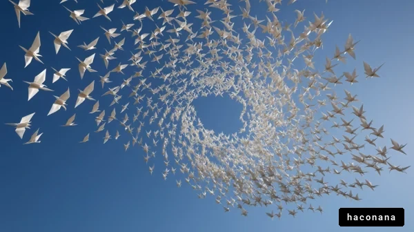 美しい折り鶴の群れ