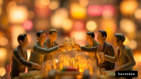 ミニチュアの乾杯シーン