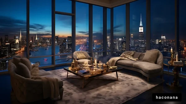 豪華な夜景のリビング