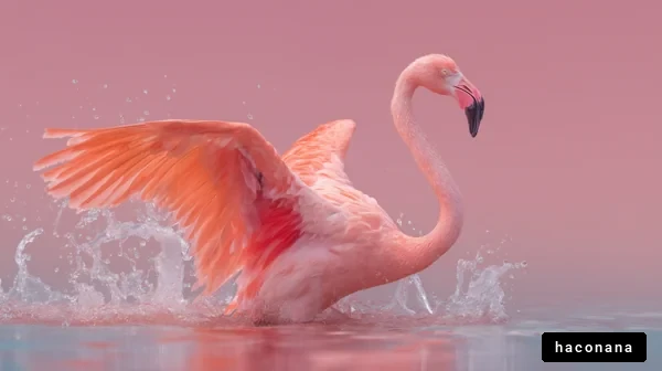 美しいフラミンゴの水遊び