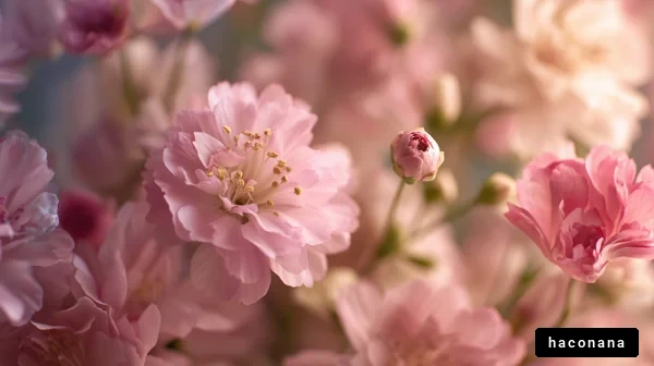 淡いピンクの花々