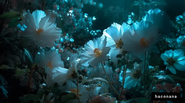 幻想的な青い花々