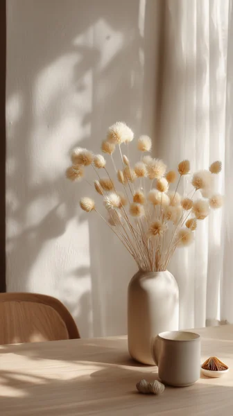 ドライフラワーとベージュの花瓶