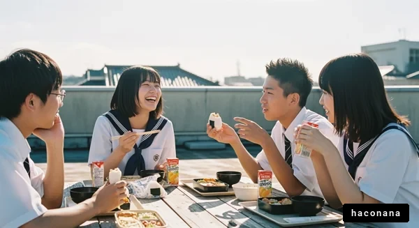 学校の屋上での昼食