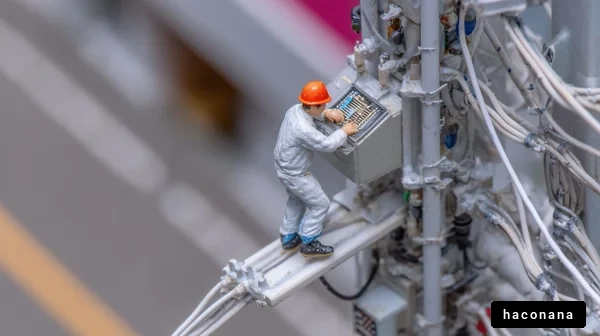 作業員が電柱で作業中