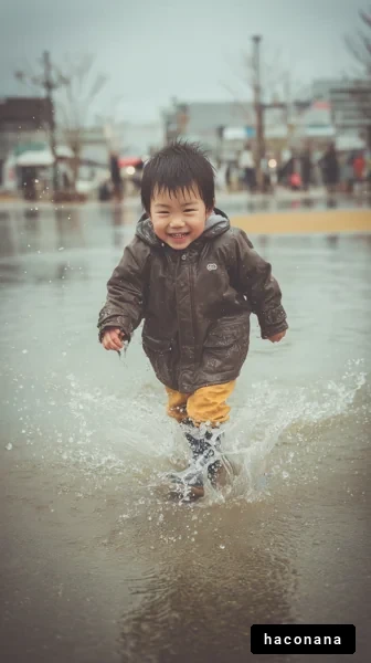 雨の中で遊ぶ子供