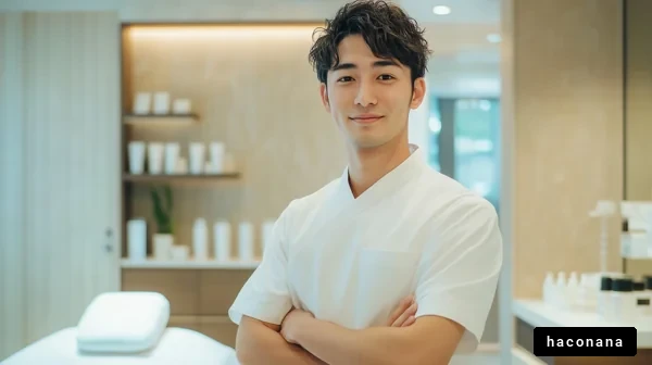 エステサロンでの笑顔の男性