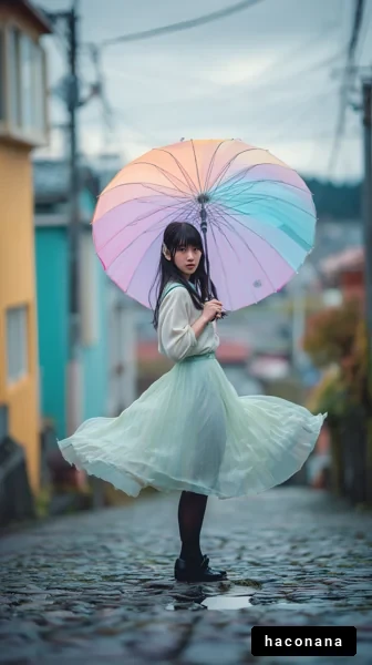 傘を持つ少女の風景