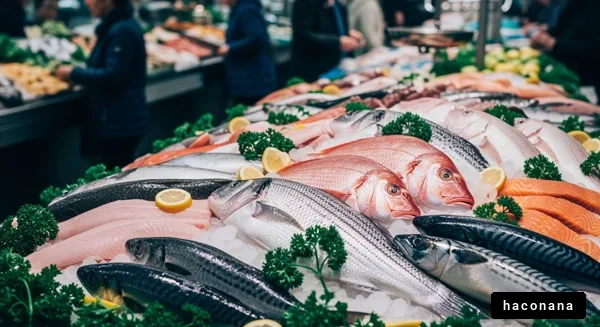 新鮮な魚の市場風景