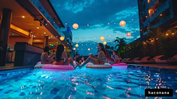夜のプールパーティーの風景