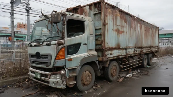 朽ちたトラックの風景