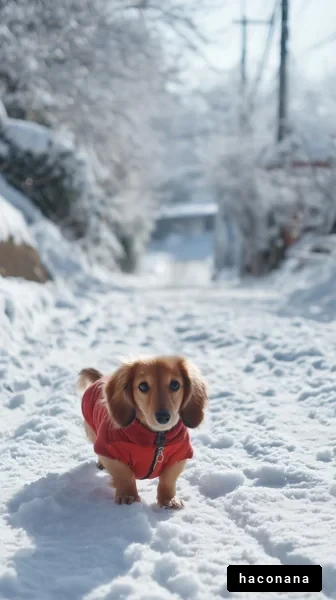 雪の中の愛犬の散歩