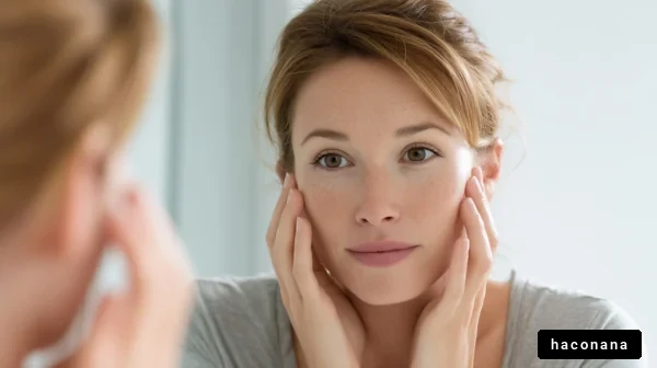 鏡で自分を見つめる女性