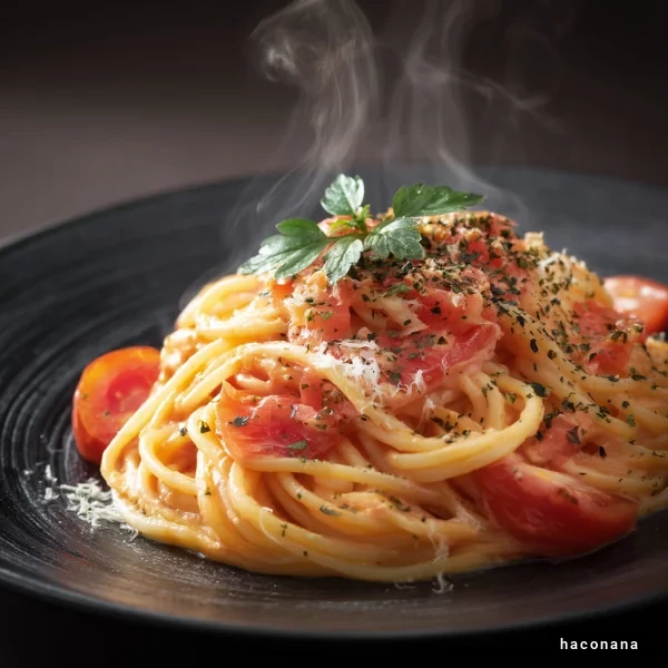 蒸気立ち上るパスタ料理