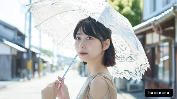 美しい女性と日傘の風景