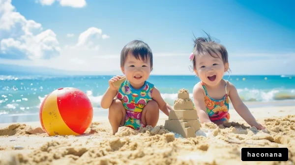 楽しいビーチで遊ぶ子供たち