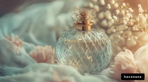 香水ボトルと花のアレンジ