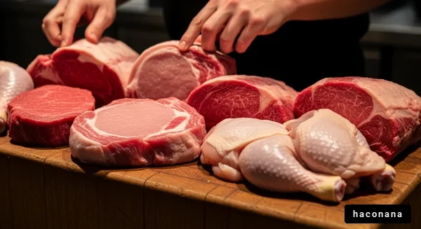 肉の種類が並ぶシーン