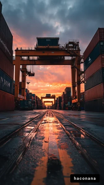港の夕暮れとコンテナ