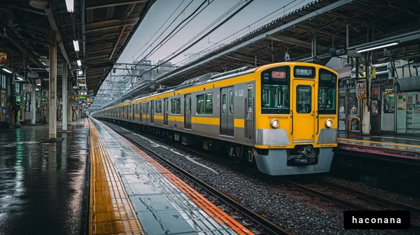 雨の日の駅と電車