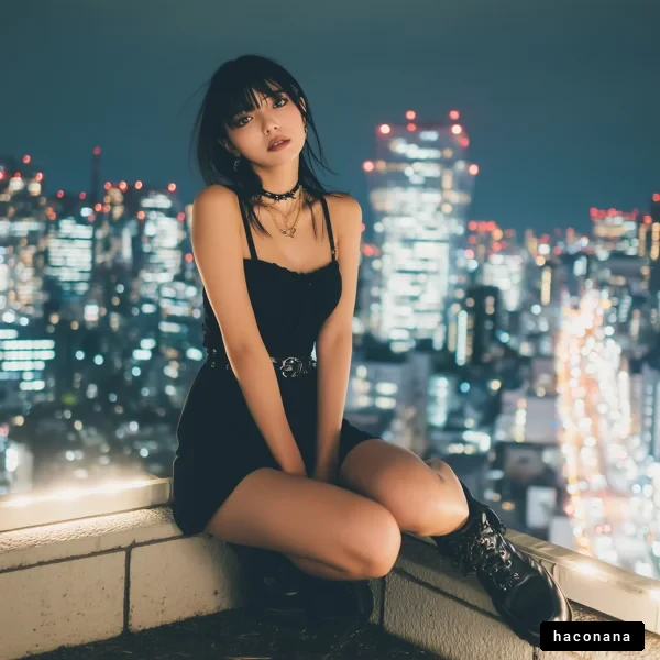 夜景をバックにしたファッション