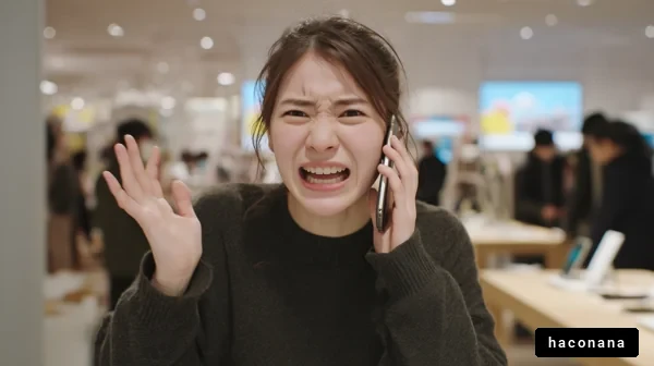 携帯電話で困っている女性