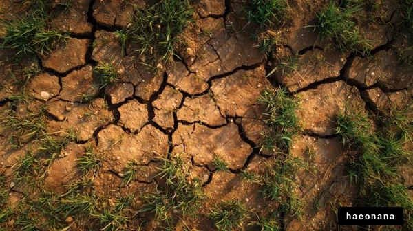 乾燥土と草のコントラスト