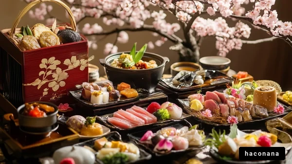 華やかな和食と桜の景