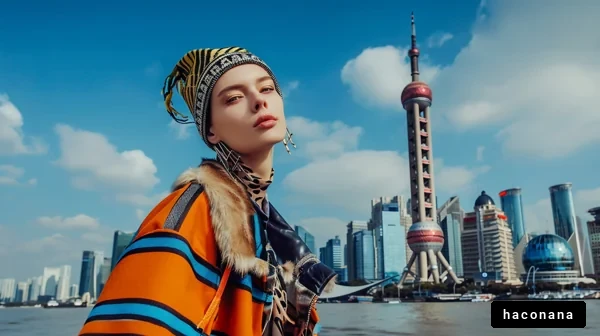 上海を背景にしたファッション