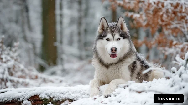 雪の中で休む犬