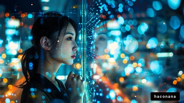 都市の夜景と女性の瞳