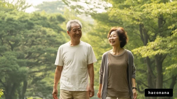 自然の中で歩く幸せなカップル