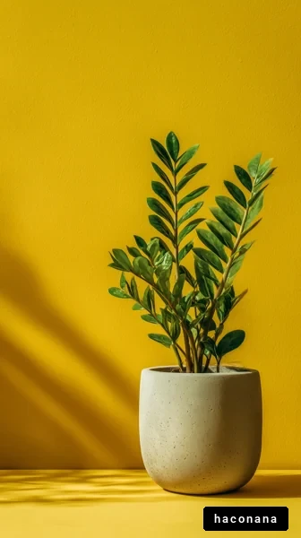 明るい黄色の背景の観葉植物