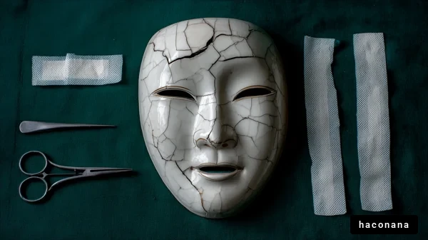 医療用具と仮面のアート