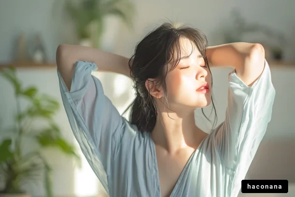 自然光の中でリラックスする女性