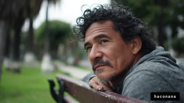 公園で考え込む男性