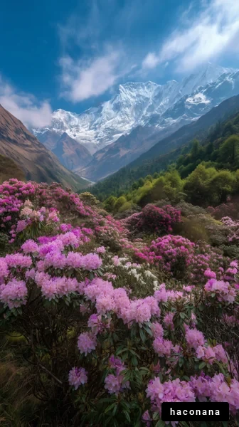美しい山脈と花々